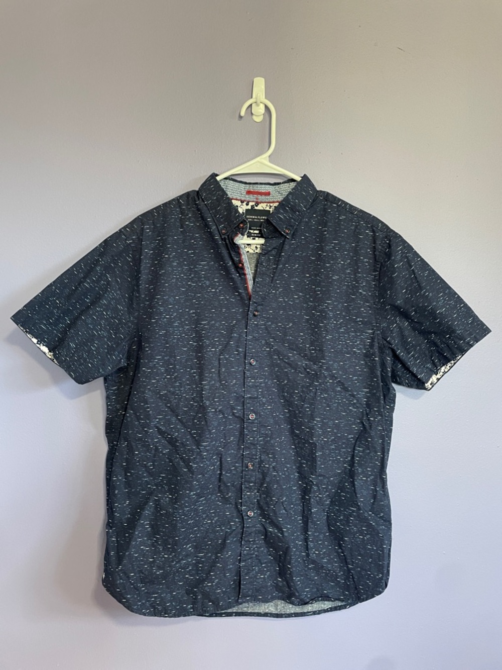 Denim & Flower Navy Speckled Short-Sleeve Button-Down Shirt